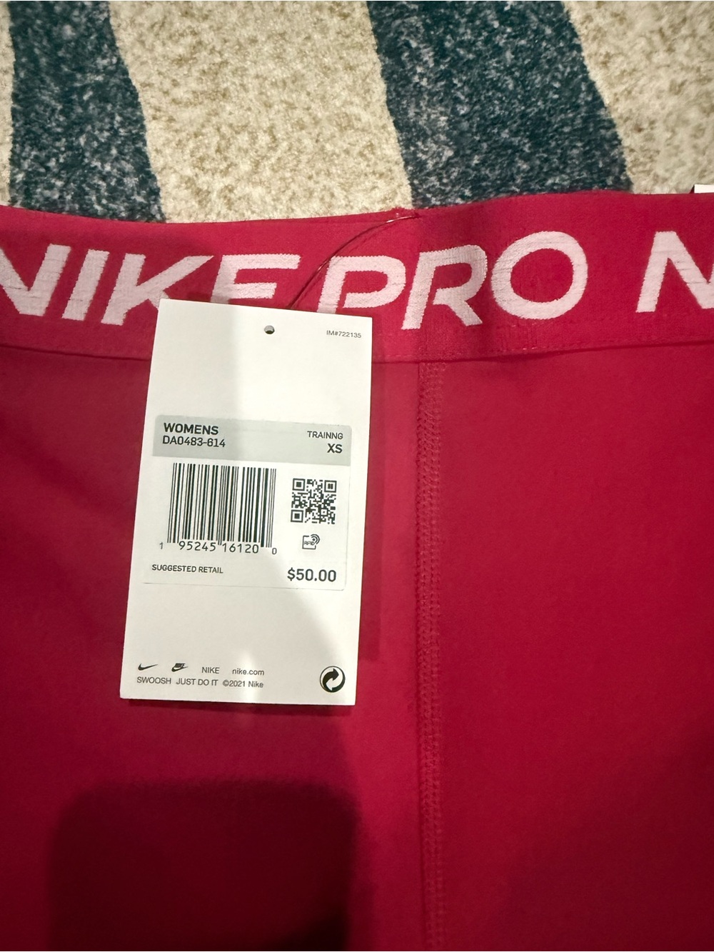 Nike Pro Women's Hot Pink Training pants  with White Logo Waistband
